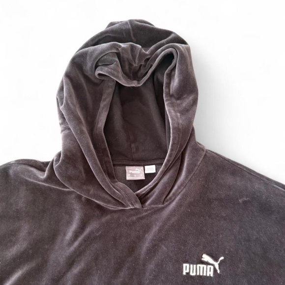 Puma Velour Hoodie with Embroidered Logo in Black - Picture 2 of 8